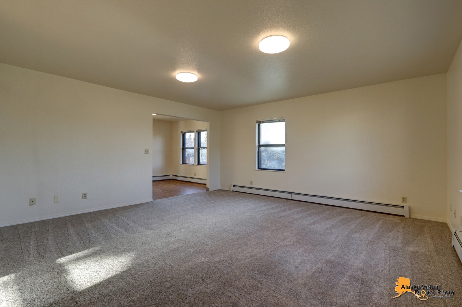 Living room with multiple circular lights