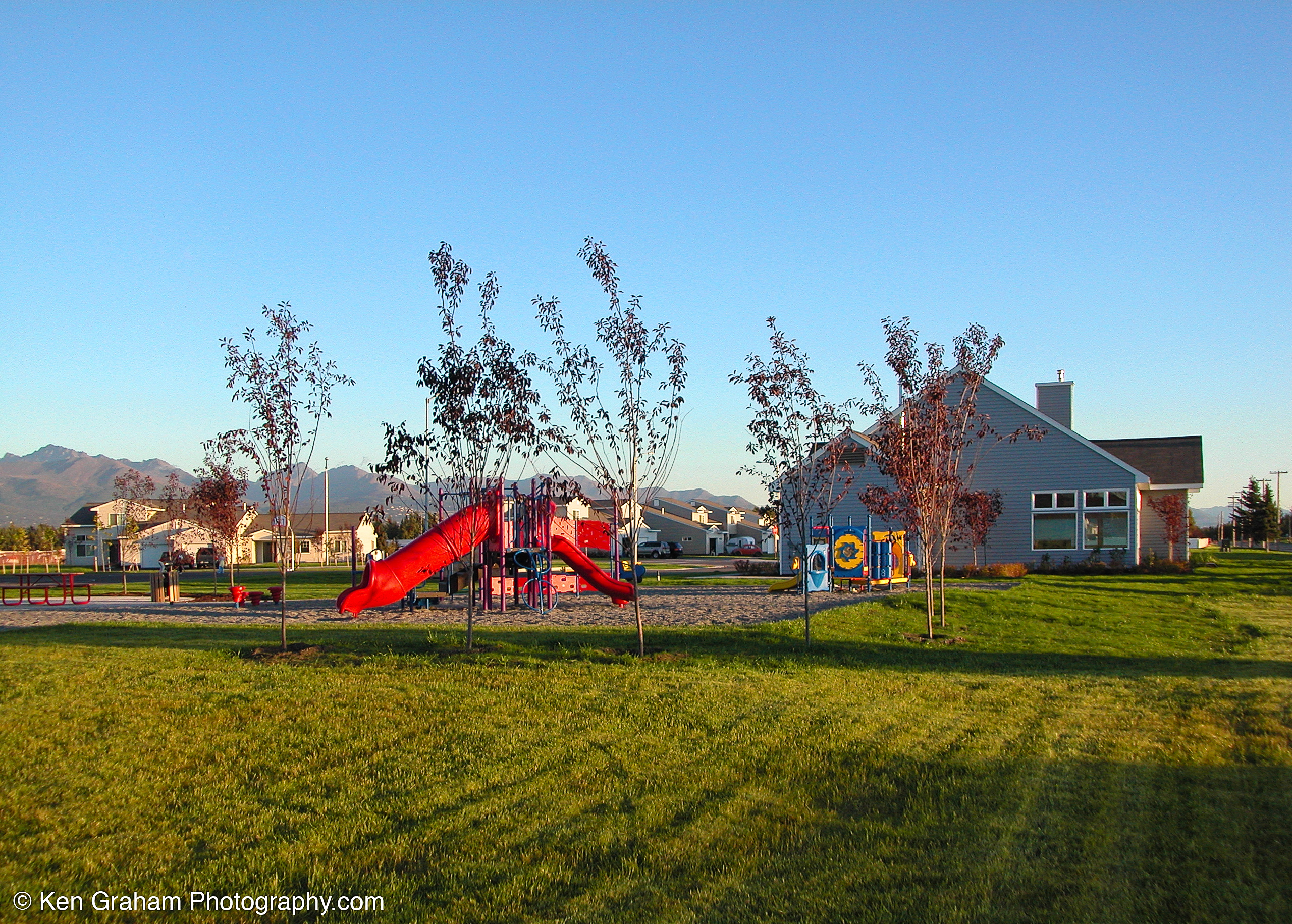 A playground in the summer at a neighborhood on Joint Base Elmendorf-Richardson