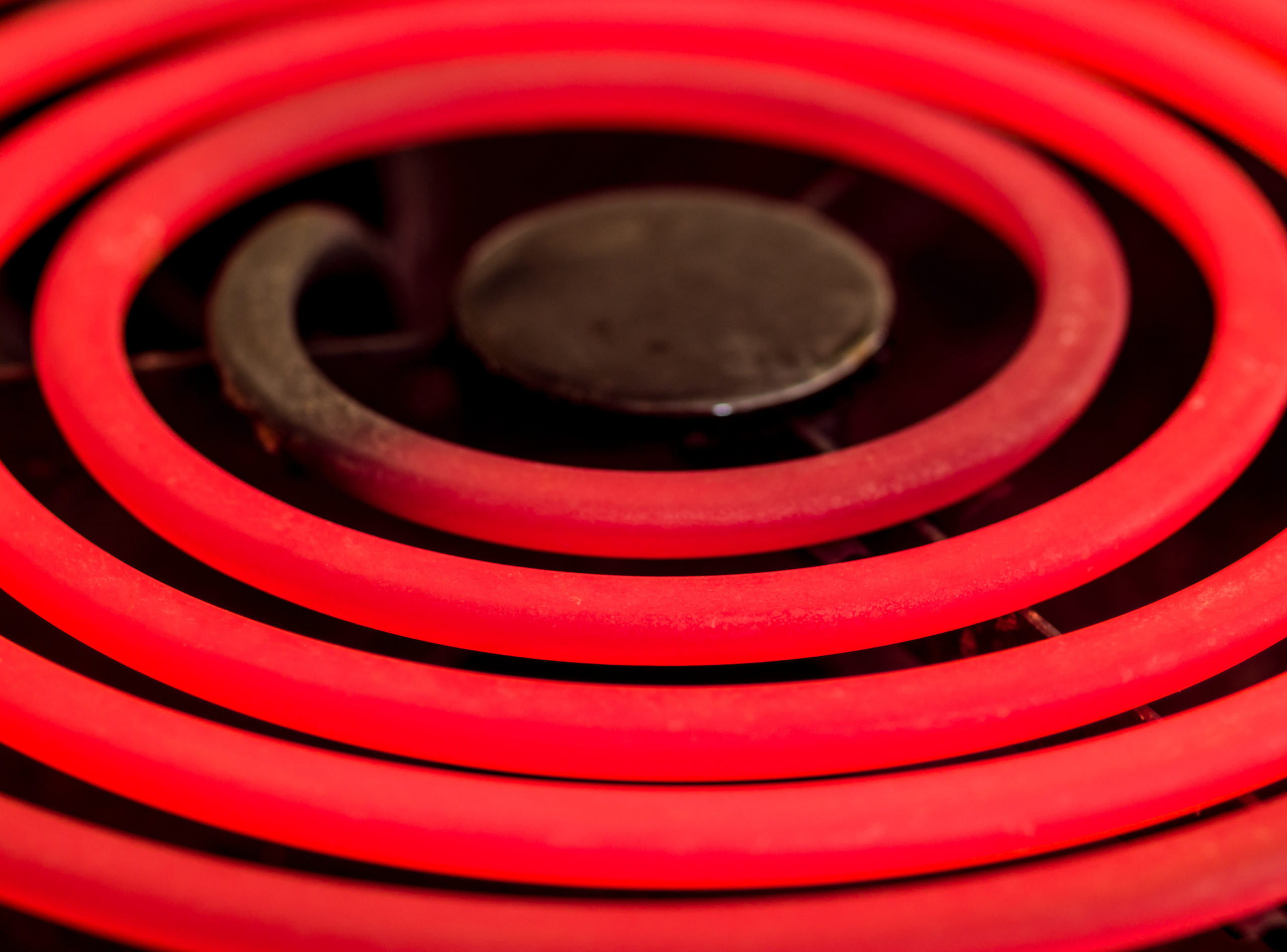 close up of hot, red electric heating element