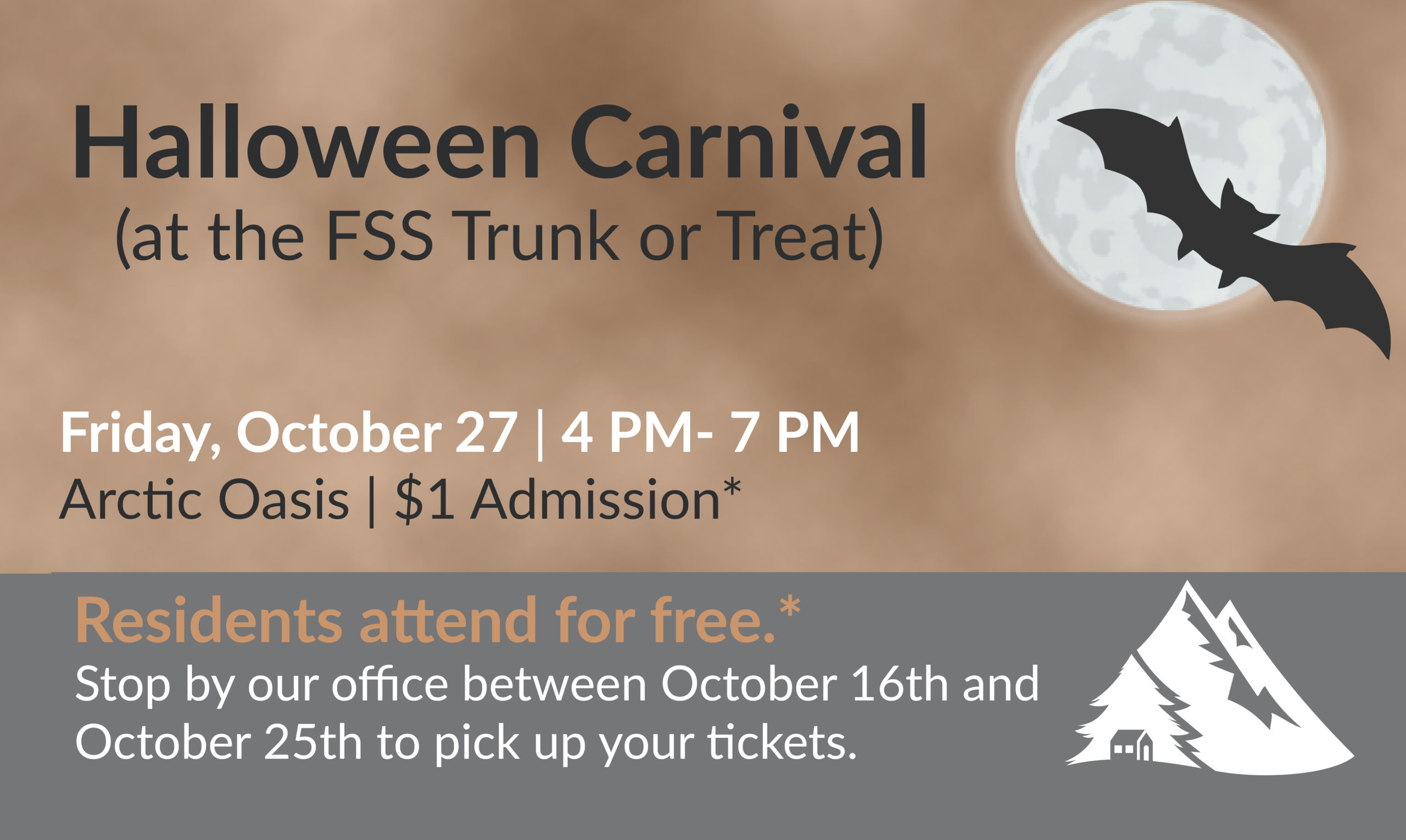 flyer for halloween carnival. image of bat and moon.
