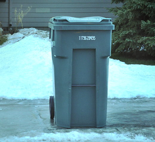 Roll cart on curb in winter