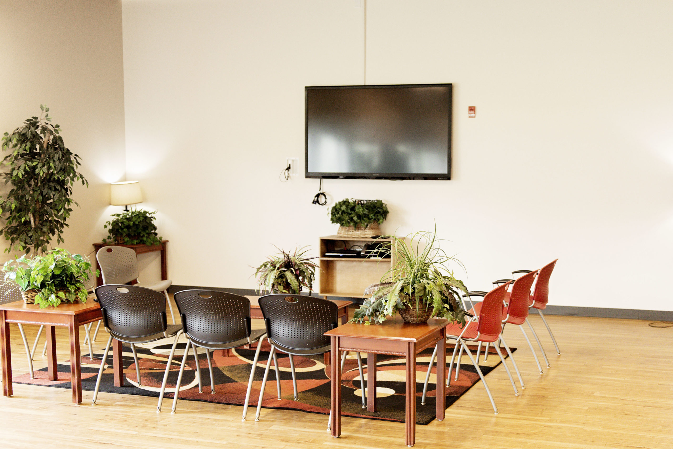 TV and seating area in community center