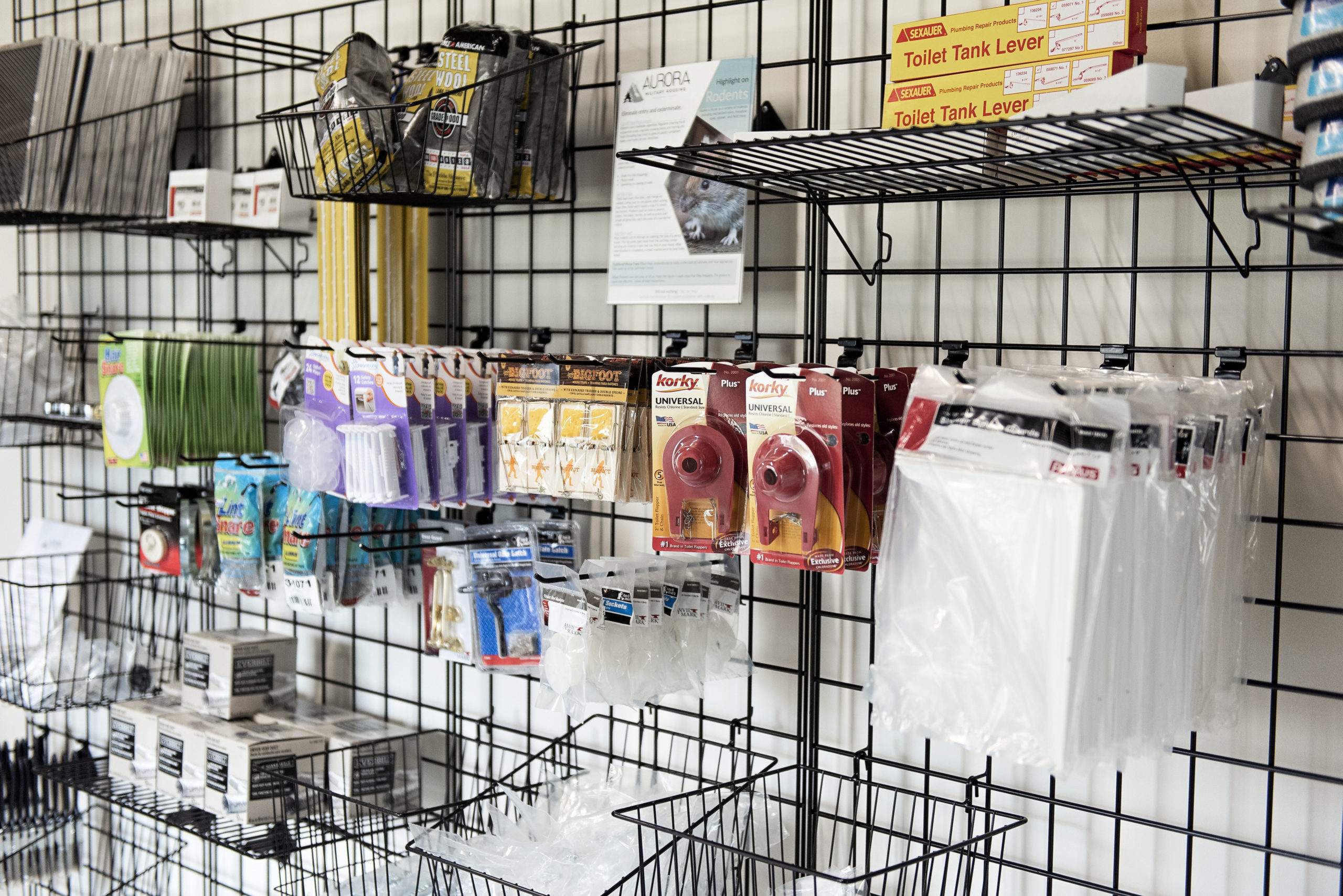 Items on wall for residents to use in homes at Aurora Self Help Center