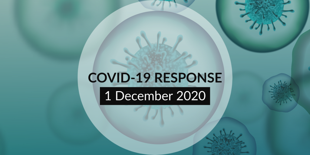 COVID 19 update announcement graphic. text over coronavirus image