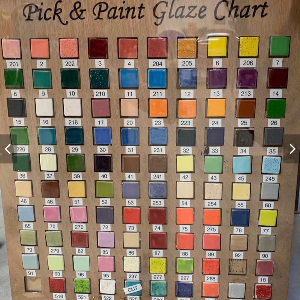 Glaze chart showing available colors